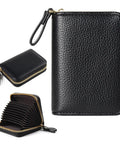 Black RFID Blocking Credit Card Holder Wallet, Slim Leather Card Case With Zippered Accordion Design, Holds Up To 9 Cards. EDC essential.