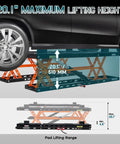 Heavy Duty Portable Car Lift For Home Garage Shop With Hella Tough Carbon Steel Construction And Dual Safety Locks Easily Raises Sedans And Light Trucks Up To Five Thousand Pounds Smoothly with 20.1" maximum lifting height.
