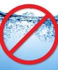 Red 'no water' symbol overlaying splashing water, representing dry use for High Efficiency Heavy Duty Disposable Filter Bags For 4 Gallon Vacuum Tanks Compatible With All Around Plus And Floormaster Vacuums Model E87 Two Pack For Dry Pickup Of Dust And Debris In Home Garage And Shop Cleanup.