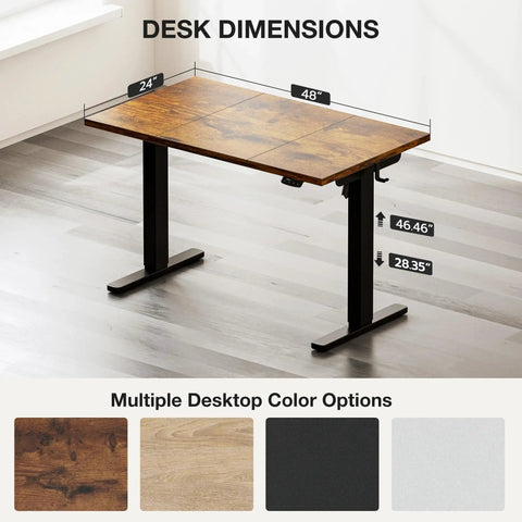 Electric Standing Desk With Easy Height Adjust, Memory Presets And Cable Management, Rustic Brown Sit Stand Desk for Work