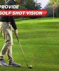 Golfer using Golf Alignment Rods Swing Training Aid With Magnetic Base on course to calibrate shots and protect club from scratches.