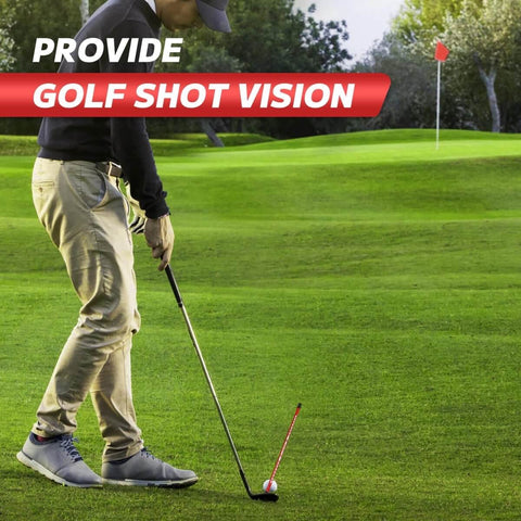 Golfer using Golf Alignment Rods Swing Training Aid With Magnetic Base on course to calibrate shots and protect club from scratches.