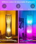Modern Floor Lamp With Color Changing RGB Bulbs, Dimmable Smart Lighting, Black Linen Shade, showing warm white and RGB modes