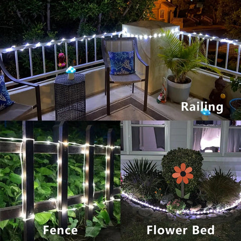 Solar Rope Lights Outdoor Waterproof 2 Pack 33ft 100 LED String Lights With 8 Modes Fairy Lights on patio, fence, flower bed