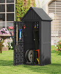 Durable Outdoor Deck Box Storage Shed With Removable Shelves And Twelve Hooks For Garden Pool Patio Waterproof Resin Cabinet With Lock Ring Vertical Space Saver Built For Easy No Mess Storage