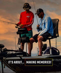 Two anglers fishing on a boat using Hammer Crappie Fishing Kit, 52 Piece Bait Set With Durable Soft Plastic Lures.