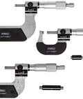 Fowler digit-counter micrometer set; three imperial micrometers 0-1 in, 1-2 in, 2-3 in, silver frames with black shields