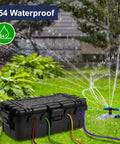 Medium Outdoor Electrical Box Weatherproof Cover Built Tough For Power Strips And Multi Plug Adapters, IP54, on grass with cables