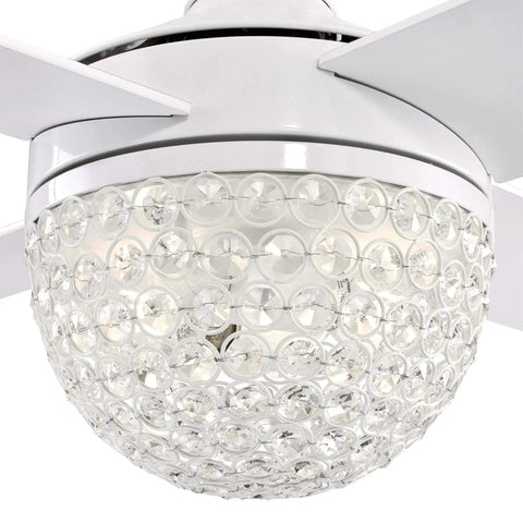 Close-up of crystal jewel shade on 52 Inch Brushed Nickel Indoor Ceiling Fan With Dimmable LED Light Kit, reversible blades view