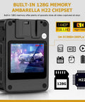 1440P UHD Ambarella H22 Body Worn Camera With 128GB Memory showing night vision on screen display