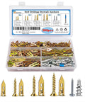 380 Pieces Self Drilling Drywall Anchors And Screws Set In Zinc Plated Steel Includes Five Sizes For Versatile Wall Fastening