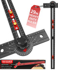 Dead Straight 29 Inch Framing Square, Rock Solid Aluminum T Square Ruler With Adjustable 15 To 165 Degree Bevel Gauge, detailed view.