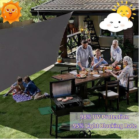 5x12 Ft Waterproof Rectangle Sun Shade Sail Canopy With Grommets UV Blocking Pergola Shade Cover in use over outdoor dining