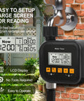 Smart Hose Timer For Garden And Outdoor Irrigation With Rain Sensor attached to faucet with digital display