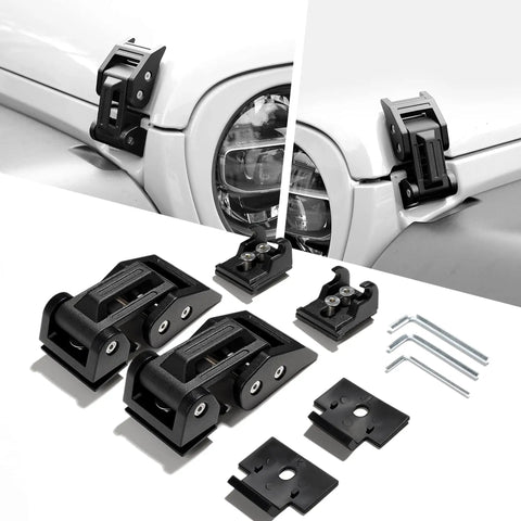 Jeep Hood Latches Aluminum Hood Catch For Wrangler JK JKU JL JLU Gladiator 2007 Through 2025 Pair with installation parts