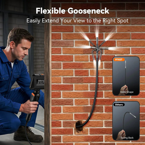 Two-Way 210° Articulating Borescope With 4.3 Inch 1080P Endoscope Camera And LED Light For Quick Engine And HVAC Inspections Pro-Grade Flexible Probe Crystal Clear Real-Time Views For Easy Troubleshooting, flexible gooseneck probe