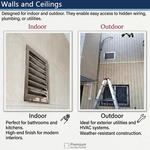 Heavy Louvered Access Panel For Drywall And Ceiling Vent Cover Rustproof 304 Stainless Steel Air Grille for indoor and outdoor use.