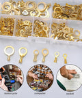 160 Piece Copper Ring Terminal Kit With M3 M4 M5 M6 M8 M10 Brass Wire Connectors Open Barrel Cable Lugs Crimp Set In Plastic Storage Box For Electrical Terminals A Must Have For Any Quick DIY Electrical Project, displayed in storage box with usage examples below