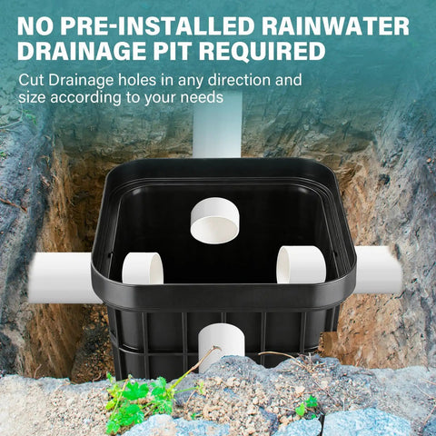 Installed Heavy Duty Drain Catch Basin Kit With Fiberglass Grate And Debris Basket For French Drain Projects No Pre Drilled Holes 15.7 Inch Square