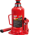 Front view of red Torin Big Red hydraulic bottle jack with 20-ton capacity