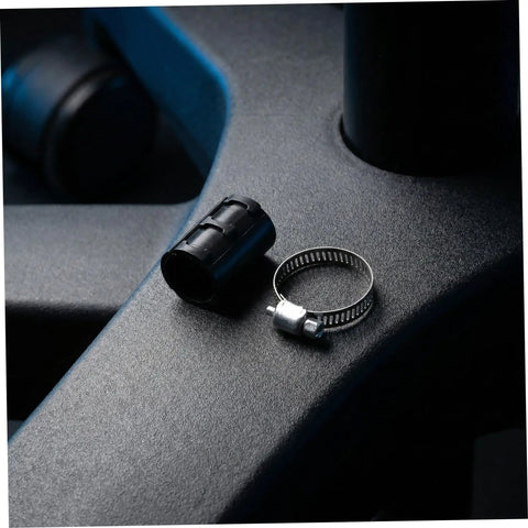 Office Chair Repair Kit With 36 Plastic Tube Clips And 1.2 Inch Stainless Steel Hose Clamps Anti Sinking Clamp Fix For Adjustable Height Cylinders Diy Chair Repair Tools Quick Fix Solution showing a black tube clip and metal clamp on chair arm.