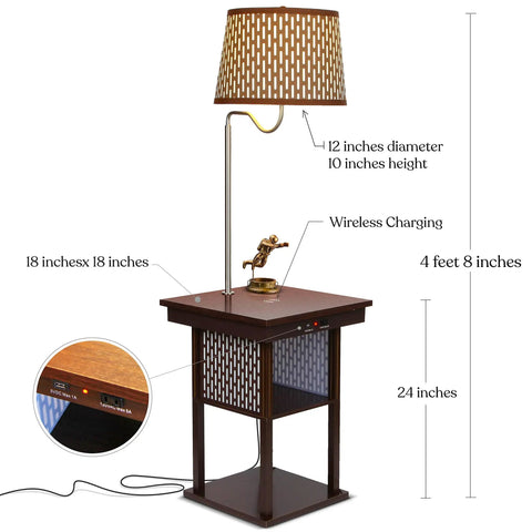 Madison Side Table With Built In Lamp, Wireless Charging Pad And USB Port, Bedside Reading Lamp, Nightstand Lamp For Bedroom, Living Room Or Office, Slim 18 Inch Square End Table
