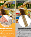 Comparison of beekeeping brush with natural horsehair and wooden handle vs synthetic material for hive cleaning effectiveness.