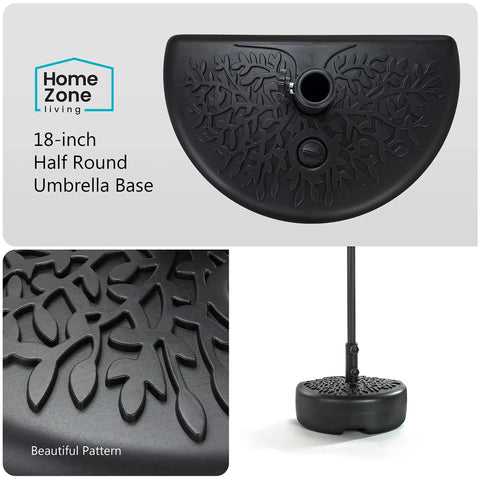 Fillable Patio Umbrella Base Stand 40Lb Half Round With Water Or Sand Fill For Poles Up To 1.9In Diameter 18In Wide HDPE
