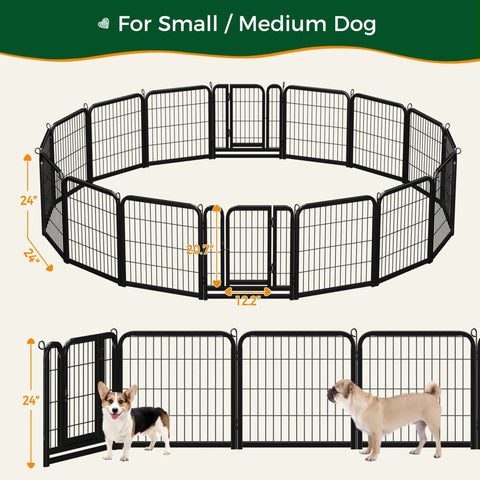 Outdoor Dog Playpen 24 Inch 16 Panels Heavy Duty Metal Pen for Indoor and Outdoor Use Rugged Pup Exercise Fence