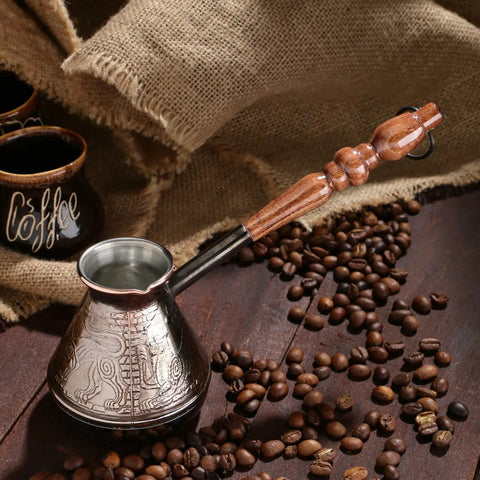 Leopard Copper Turkish Cezve 14 Fl Oz 400 Ml Large Turkish Coffee Pot With Wooden Handle For Turkish Greek And Arabic Coffee Makers