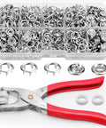 Dope 9.5mm Metal Snap Button Kit With 403 Pieces Silver Hollow Snaps For Fabric, Sewing, And DIY Crafts With Fastener Pliers