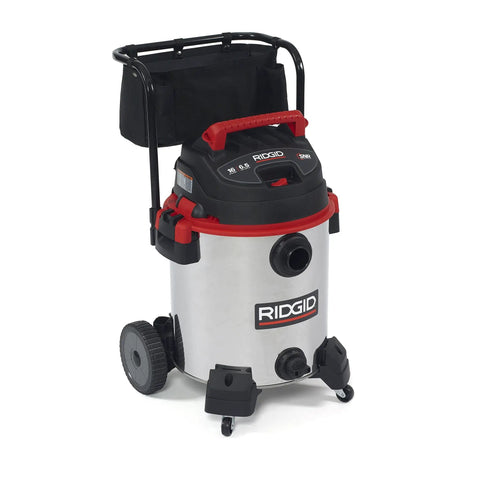 16-Gallon Stainless Steel Wet Dry Shop Vacuum With Cart, Pro Hose, Drain And Blower Port, 6.5 Peak HP Motor, Large Wheels, Red