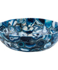Handcrafted Blue Agate Countertop Sink 24 Inch Square Bathroom Vanity Bowl Smooth Nonporous Premium Kitchen Wash Basin seen from the side.