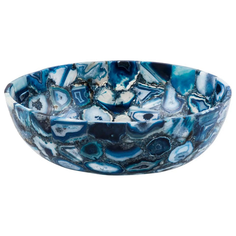 Handcrafted Blue Agate Countertop Sink 24 Inch Square Bathroom Vanity Bowl Smooth Nonporous Premium Kitchen Wash Basin seen from the side.