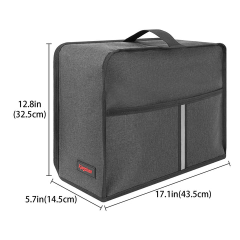 Beefed Up Heavy Duty Dust Cover For Nespresso Vertuo Next And Plus Deluxe Coffee Machines With Waterproof Outer Layer Pearl Cotton Lining And Two Front Pockets Dark Grey shown with dimensions
