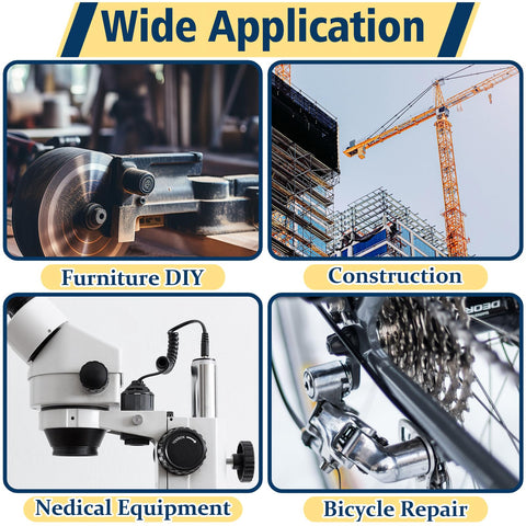 Image showing applications of SAE Hex Nuts Assortment Kit 150 Piece Stainless Steel 304 Hardware Nuts Set in furniture DIY, construction, medical equipment, and bicycle repair.