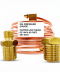 Front view of Sherco-Auto 72-inch copper oil pressure gauge line kit with brass threaded fittings