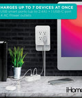 Power Reach Pro Multi Outlet Extender with four outlets three USB ports one USB C mounted on wall charging devices