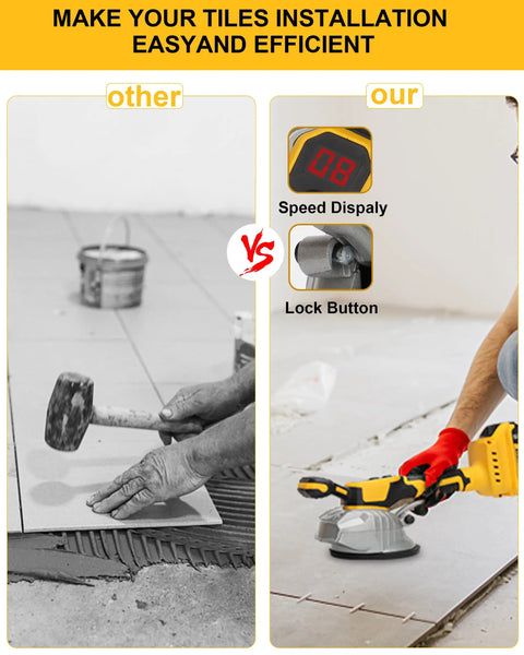 Comparison of manual and Tile Vibration Tool For 20V Battery With 8 Speed Leveling, Pro Grade Suction Cup, Digital Display, 25000 RPM