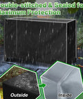 Heavy Duty Outdoor Grill Cart Cover For 54 Inch Table Fits Keter Unity XL in rain highlighting double-stitched protection.