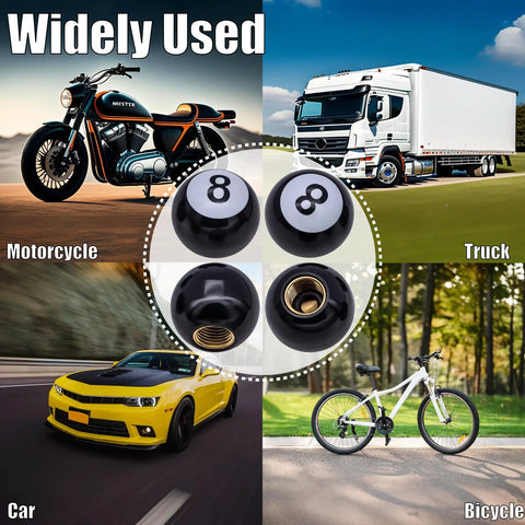 8 Ball Pool Style Tire Valve Stem Caps 4 Pack Universal Copper Core Dustproof Caps For Cars SUVs Trucks Motorcycles Bicycles
