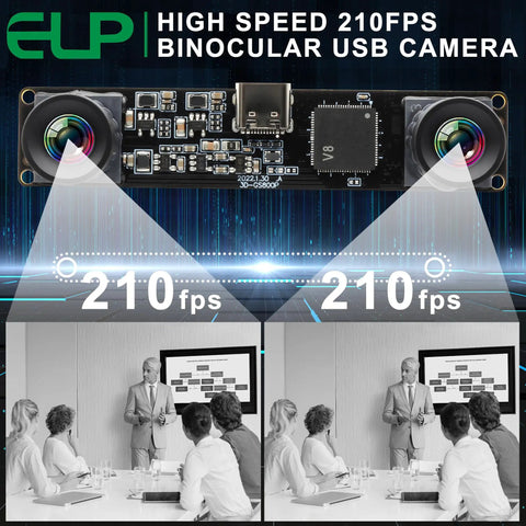 Ace Dual Lens Monochrome USB Camera Module Blitzing Global Shutter 210FPS 3D Stereo Vision Kit showing dual lenses and output.
