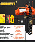 Beefy 2 In 1 Electric Chain Hoist With 2200 Lbs Pull Capacity And 20 Ft Lift Featuring Industrial Grade G80 Steel Chain for lifting.