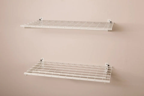 Two Pack Heavy Duty Steel Wall Garage Shelving Set 36 In By 18 In Adjustable Shelves With Hanging Rod Max Load 200 Lbs Per Shelf White