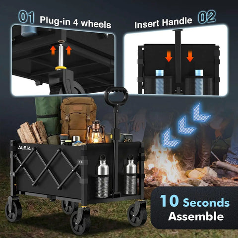 Heavy Duty Collapsible Wagon With Wheels All Terrain Utility Cart Foldable Portable Hauler Up To 360 Lbs for camping