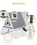 Detailed view of Large Triangle Chicken Coop With Run For 4-6 Chickens, Wooden A-Frame Hen House with weatherproof roof and nesting boxes.