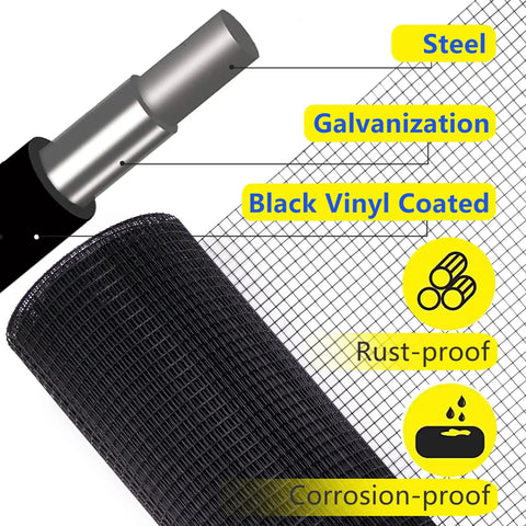 Hella Durable Black Pvc Coated Quarter Inch Hardware Cloth 48 X 100 Feet Chicken Wire Mesh showing steel galvanization and black vinyl coating.