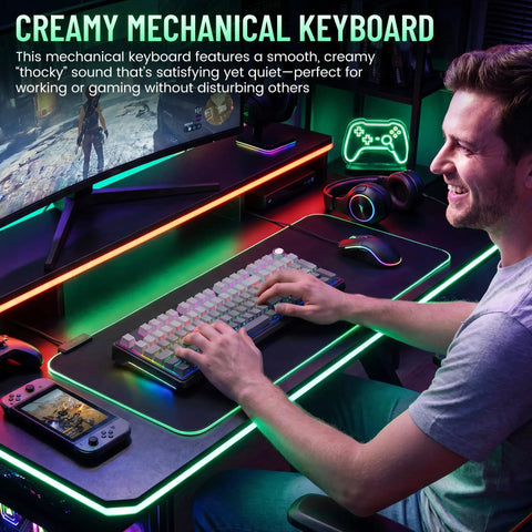 Wireless 98% Mechanical Keyboard With Triple Mode And Media Knob Full Numpad For Gamers And Typists Smooth Buttery Keys setup with RGB lighting.