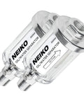 Two-pack water and oil separator for air lines, 1/4 inch NPT inlet and outlet, transparent bowl, aluminum housing