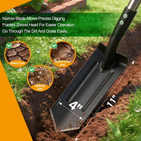 Go-To Heavy Duty Trench Shovel With A 4 Inch V Shape Blade Narrow Spade For Precision Digging Edging And Entrenching in soil